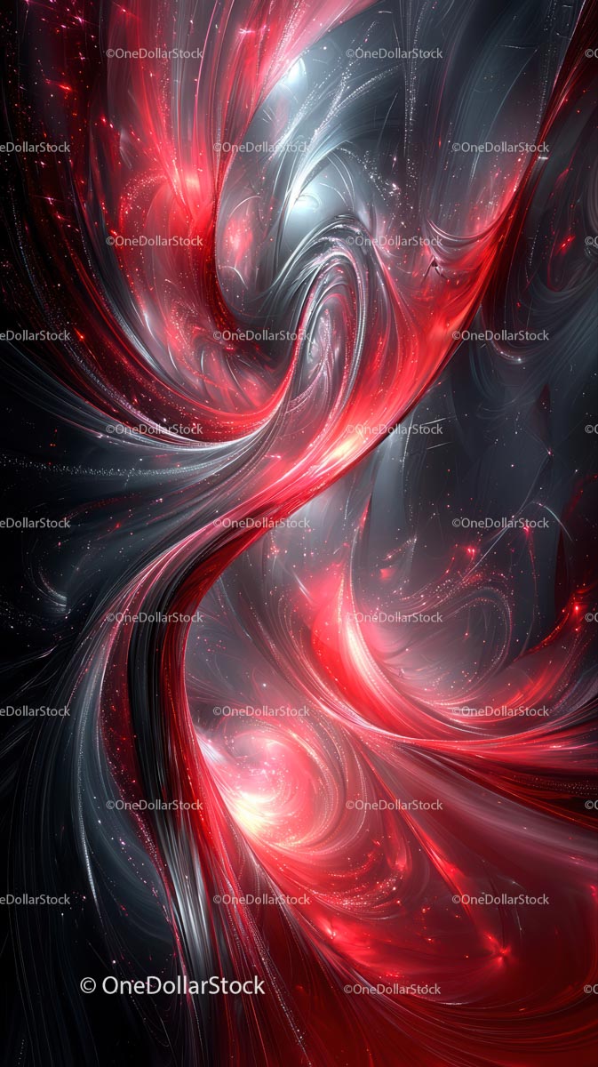 Vibrant Red and Silver Abstract Swirling Light Digital Art