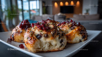 Cherry Clafoutis Dessert with Baked Pastry and Fruit Topping