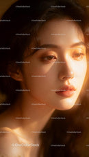 Closeup of contemplative woman bathed in warm light