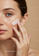 Close-Up of Woman with Freckles Applying Facial Cream for Healthy Skin