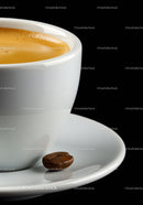 Close Up of Espresso Cup with Coffee Bean on Saucer