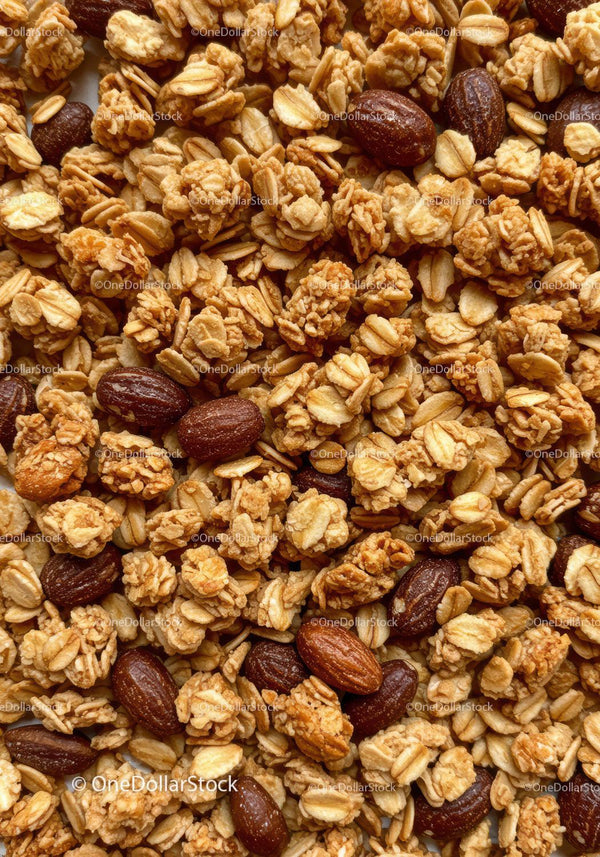 Crunchy granola with almonds in natural light