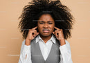 Confused Woman Covering Ears Showing Noise Discomfort