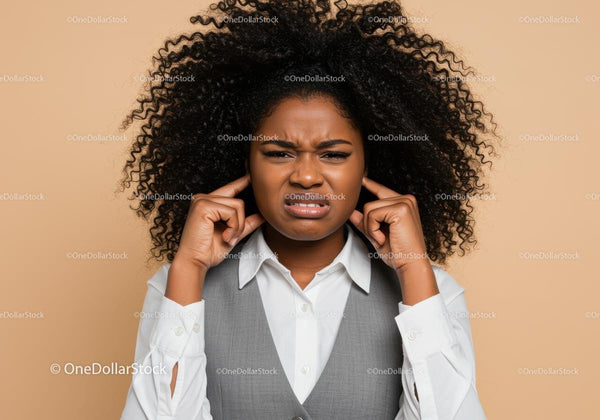 Confused Woman Covering Ears Showing Noise Discomfort