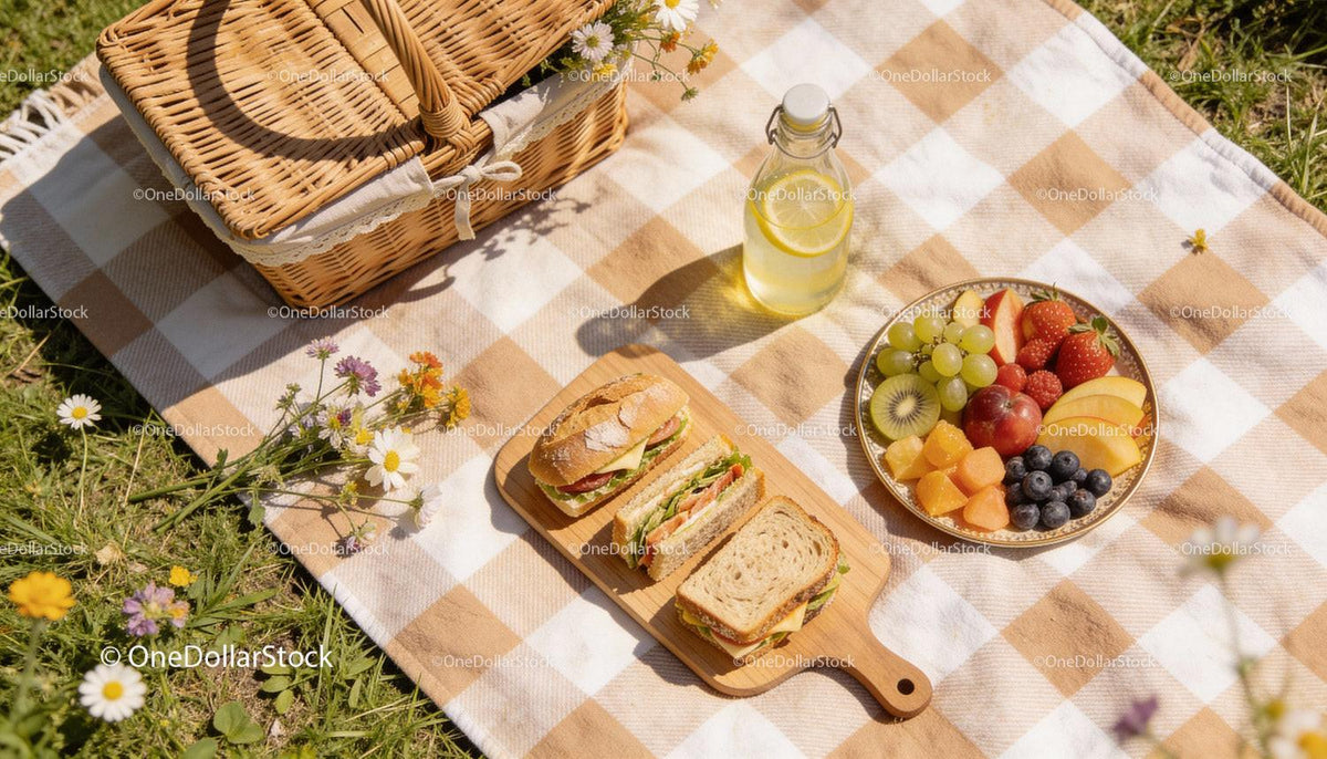 Fresh Summer Picnic with Sandwiches and Fruit Plate