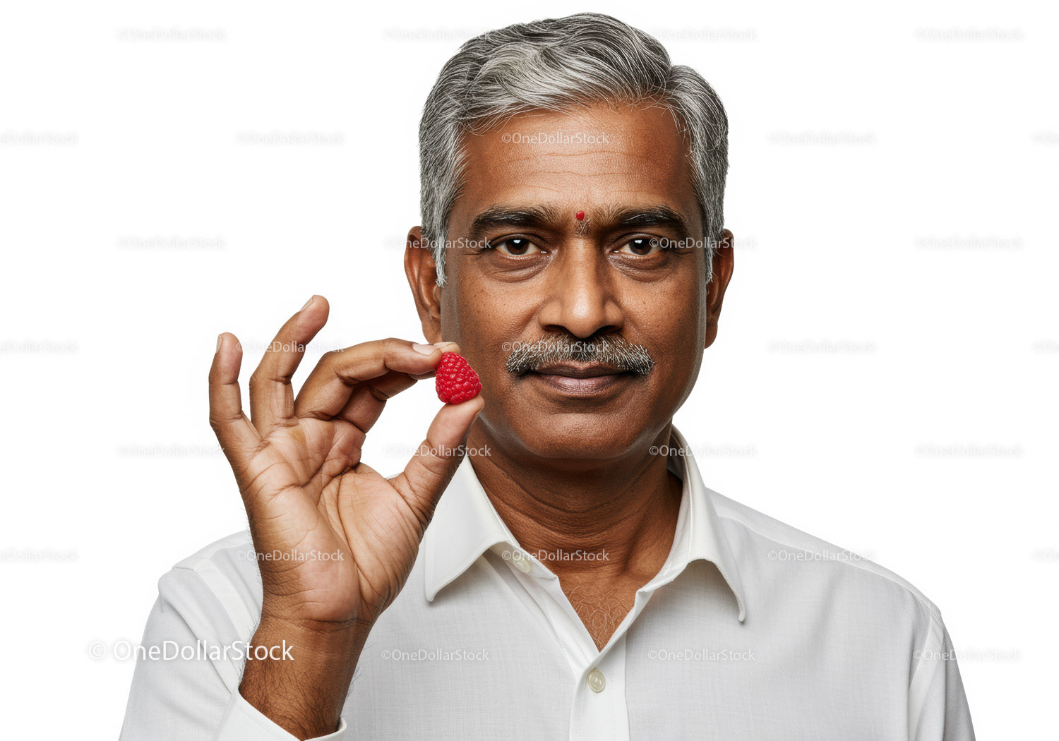 Senior Man Holding Raspberry Oranges Fresh Fruit Close-up Portrait