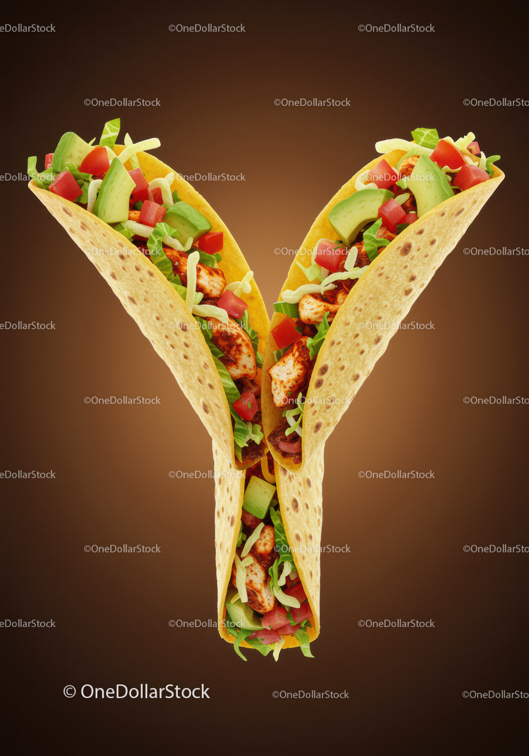Three Chicken Tacos with Fresh Avocado and Vegetables