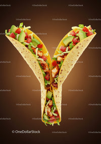 Three Chicken Tacos with Fresh Avocado and Vegetables