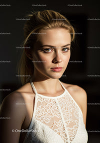 Elegant Portrait of Young Woman with Green Eyes in Lace Top
