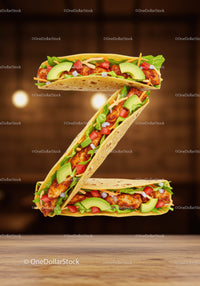 Fresh Tacos Arranged to Form Letter Z on Wooden Table