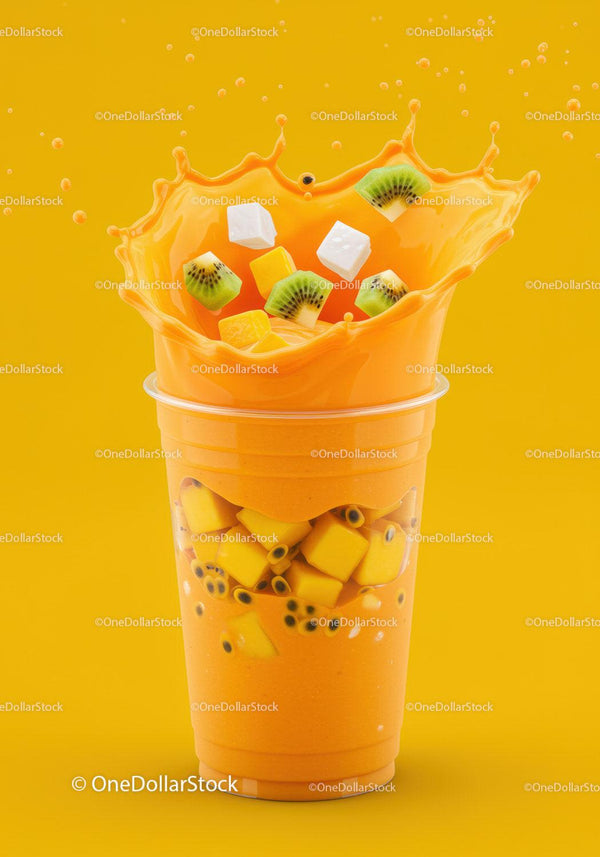 Świeży tropikalny smoothie z mango z kawałkami owoców