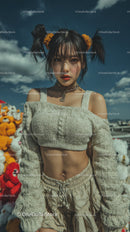Fashionable Young Woman with Pigtails in a Casual Summer Outfit