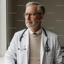 Senior Male Doctor with Stethoscope in Medical Environment