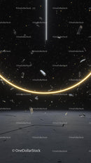 Futuristic Space Scene with Neon Light and Space Debris