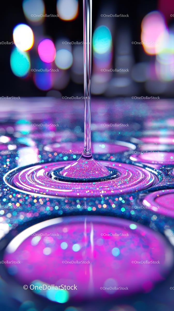 Colorful Liquid Drops with Neon Effect in Abstract Macro Scene