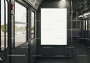 Empty modern public tram interior with blank ad panel