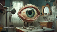 Giant Human Eye Prosthetic in Vintage Operating Room Scene