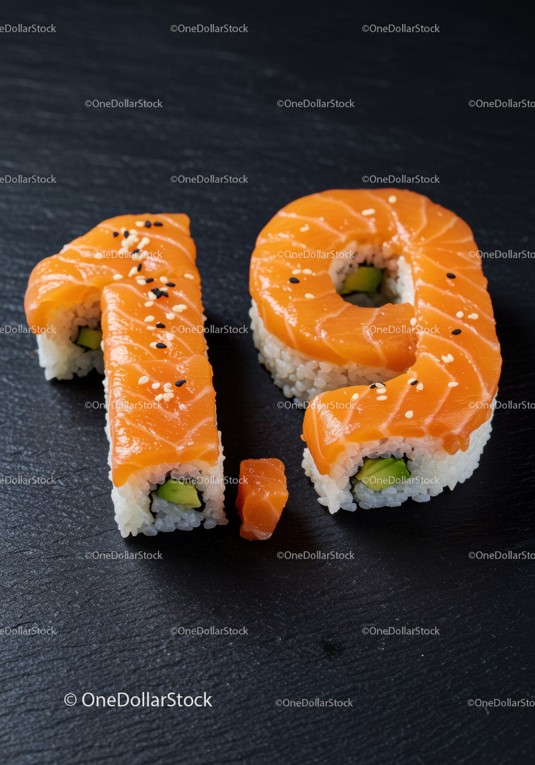 Kreatywne rolki sushi w kształcie cyfry dziewiętnaście
