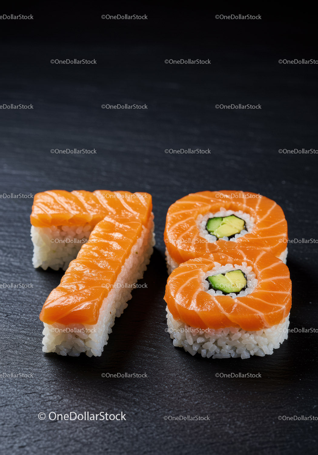 Kreatywne sushi w kształcie cyfry siedemdziesiąt osiem