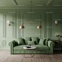 Elegant Green Sofa in Modern Living Room with Brass Pendant Lights