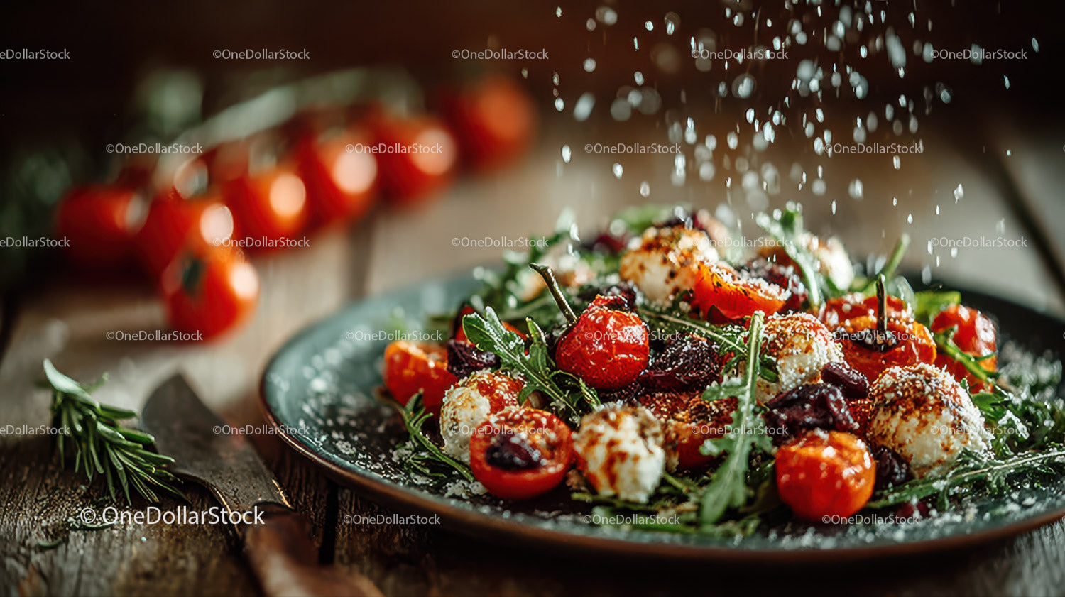 Fresh Cherry Tomato and Arugula Salad with Cheese and Balsamic Glaze