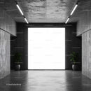 Minimalist concrete interior with large illuminated window