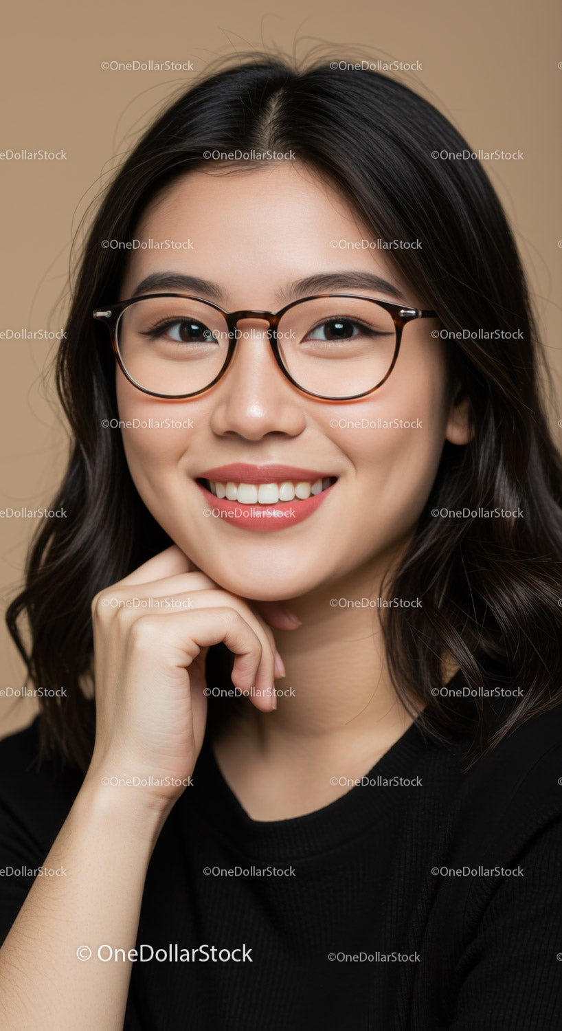 Young Woman with Glasses and Bright Smile for Professional Stock Photos