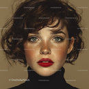 Close-up of Young Woman with Freckles and Curly Red Hair
