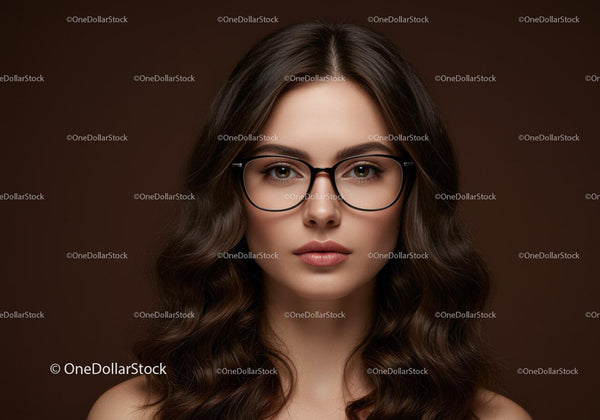 Elegancka kobieta w okularach z długimi falującymi włosami - portret