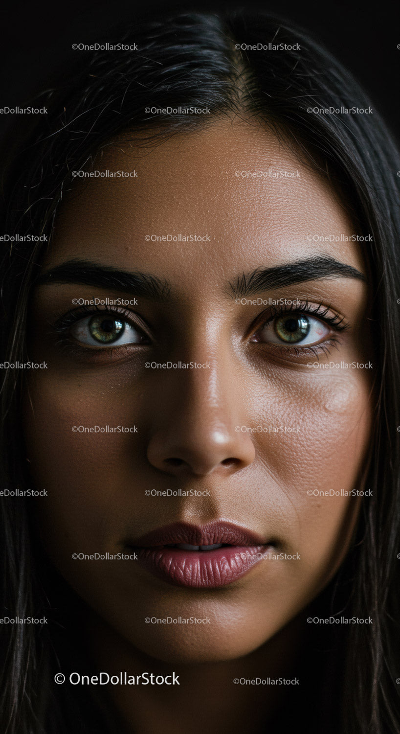 Close-up portrait of thoughtful young woman with green eyes