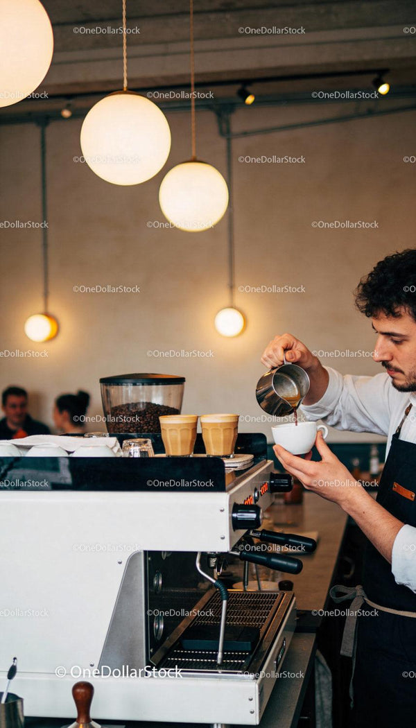 Barista pouring fresh coffee in cozy cafe ambiance