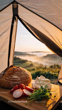 Rustic Bread with Fresh Radishes and Cream Outdoors