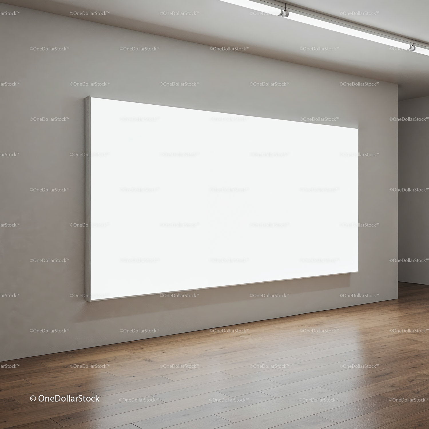 Large Blank Canvas on Wall in Modern Gallery Space