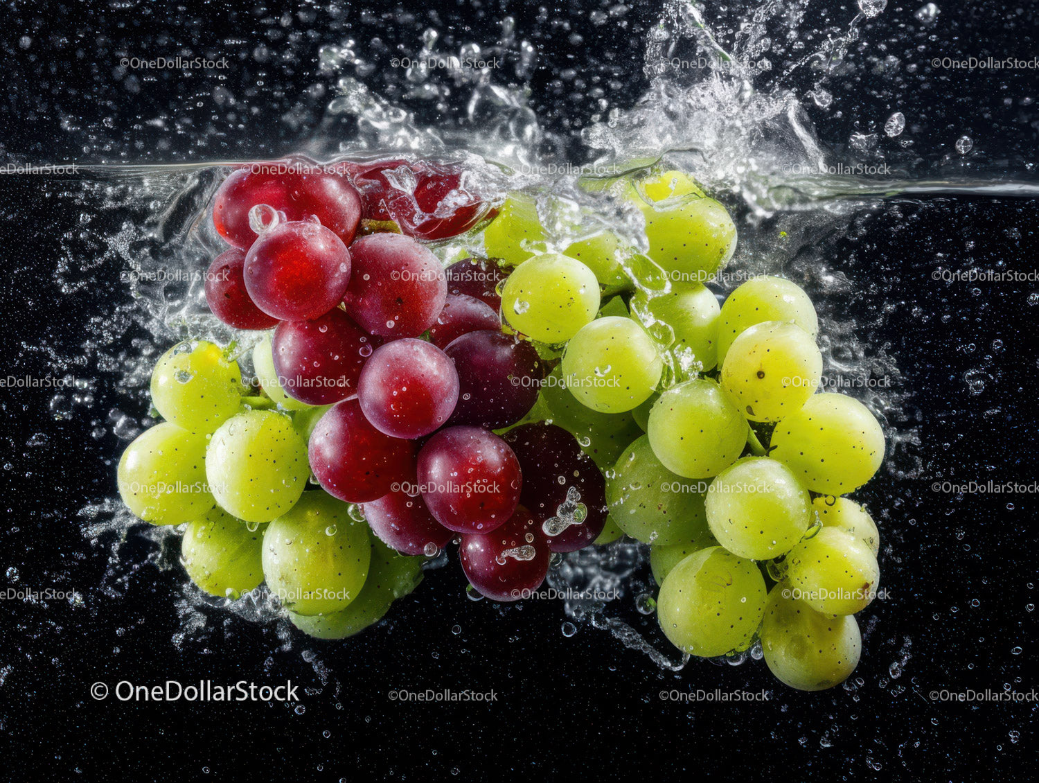 Fresh Green and Red Grapes in Water Splash