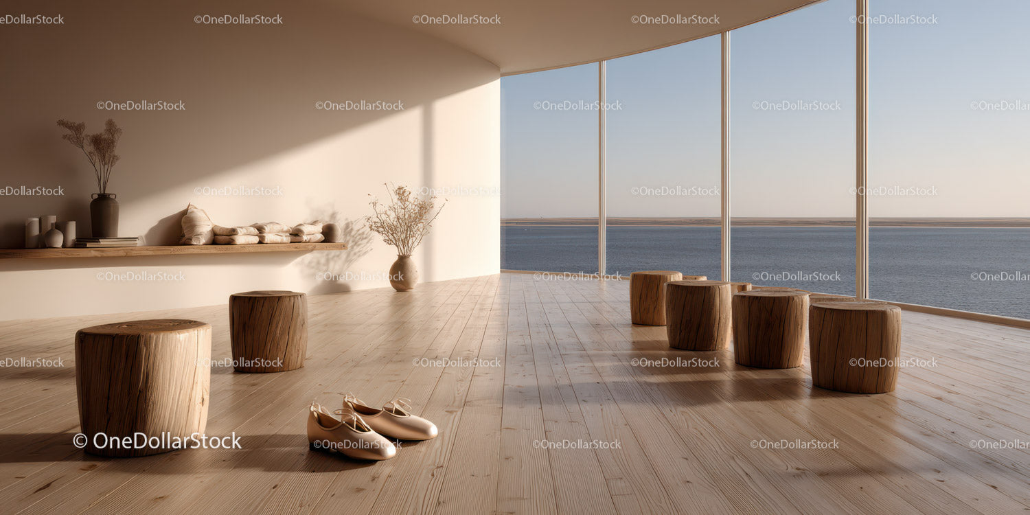 Serene Interior Space with Floor-to-Ceiling Windows and Ocean View