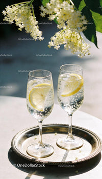 Refreshing sparkling lemon water in elegant glasses