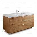 Wooden Bathroom Vanity with White Countertop and Stainless Steel Faucet