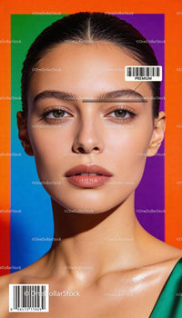 Portrait of young woman with glowing skin and colorful backdrop