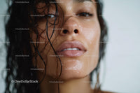 Close-up of a Woman with Wet Skin and Water Droplets