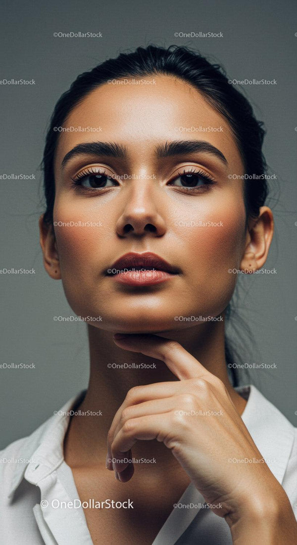 Close-Up Portrait of a Confident Woman with Flawless Skin and Elegant Style