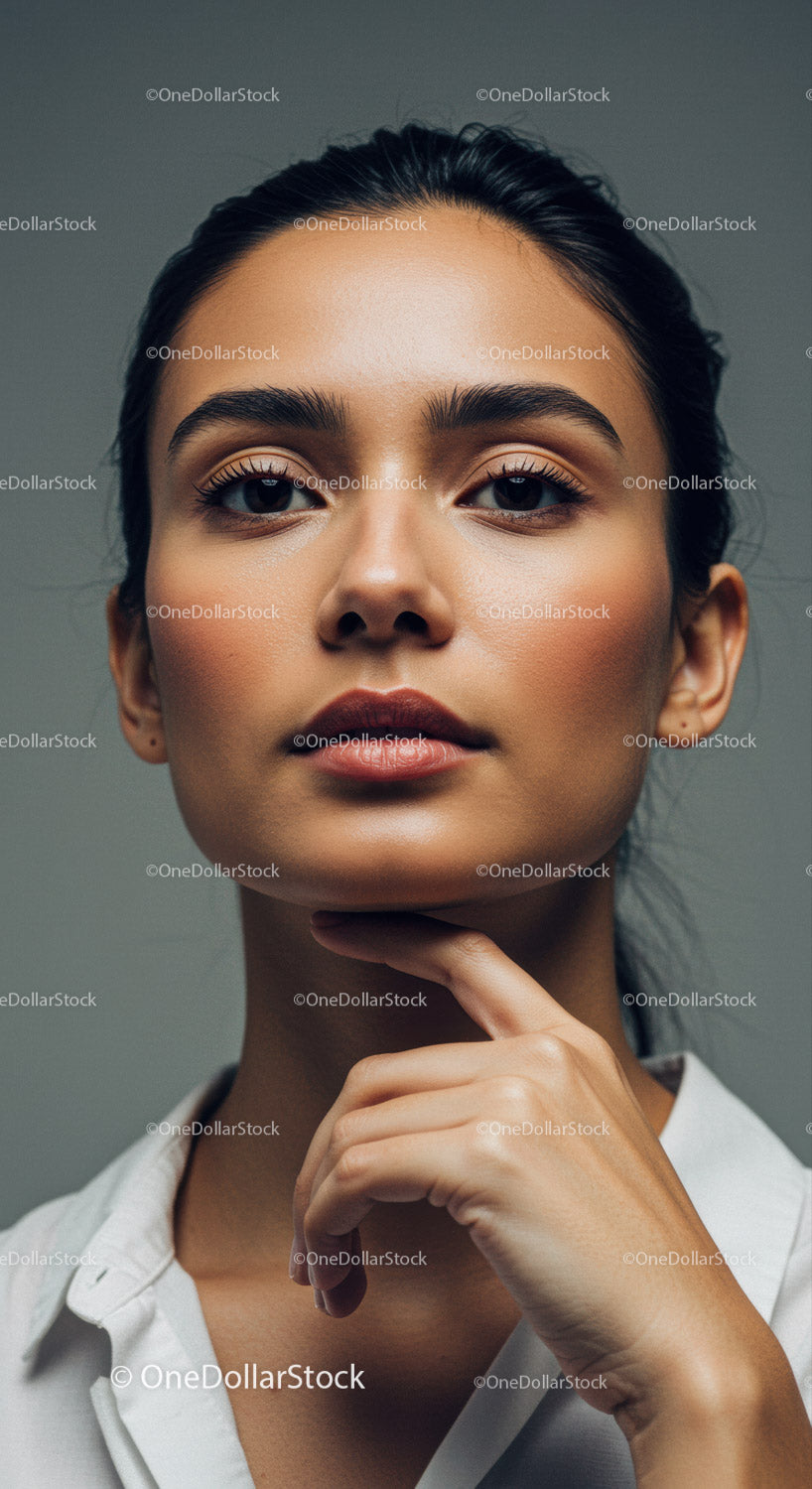 Close-Up Portrait of a Confident Woman with Flawless Skin and Elegant Style