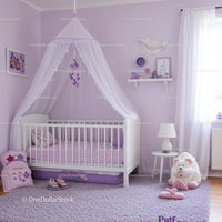 Cute Purple Baby Nursery with Canopy and Plush Toys