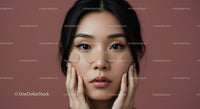 Close-Up of a Young Woman with Flawless Skin and Eye Makeup