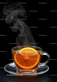 Hot Herbal Tea with Orange Slice in Glass Cup