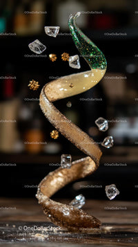 Elegant Spiral Cake Decoration with Glittering Green and Gold Topping