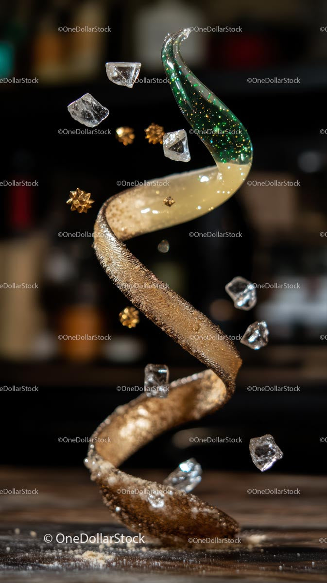 Elegancka spiralna dekoracja tortu z błyszczącą zieloną i złotą polewą