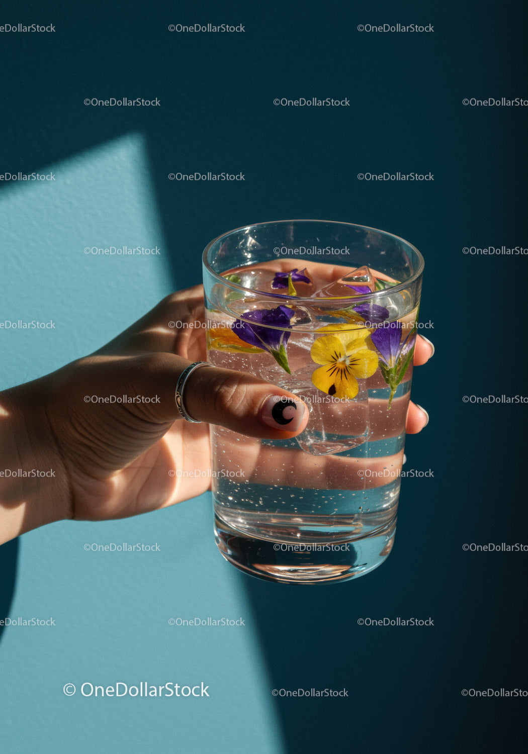 Hand Holding Glass of Floral Infused Sparkling Water
