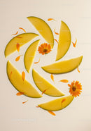 Fresh melon slices with marigold petals artfully arranged