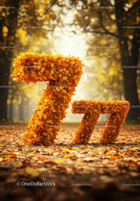 Autumn Leaf Numbers Seven and Pi in Forest Path