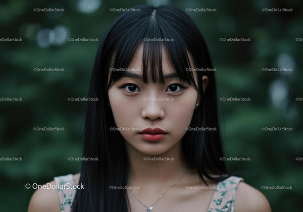 Portrait of Young Woman with Black Hair in Natural Outdoor Environment